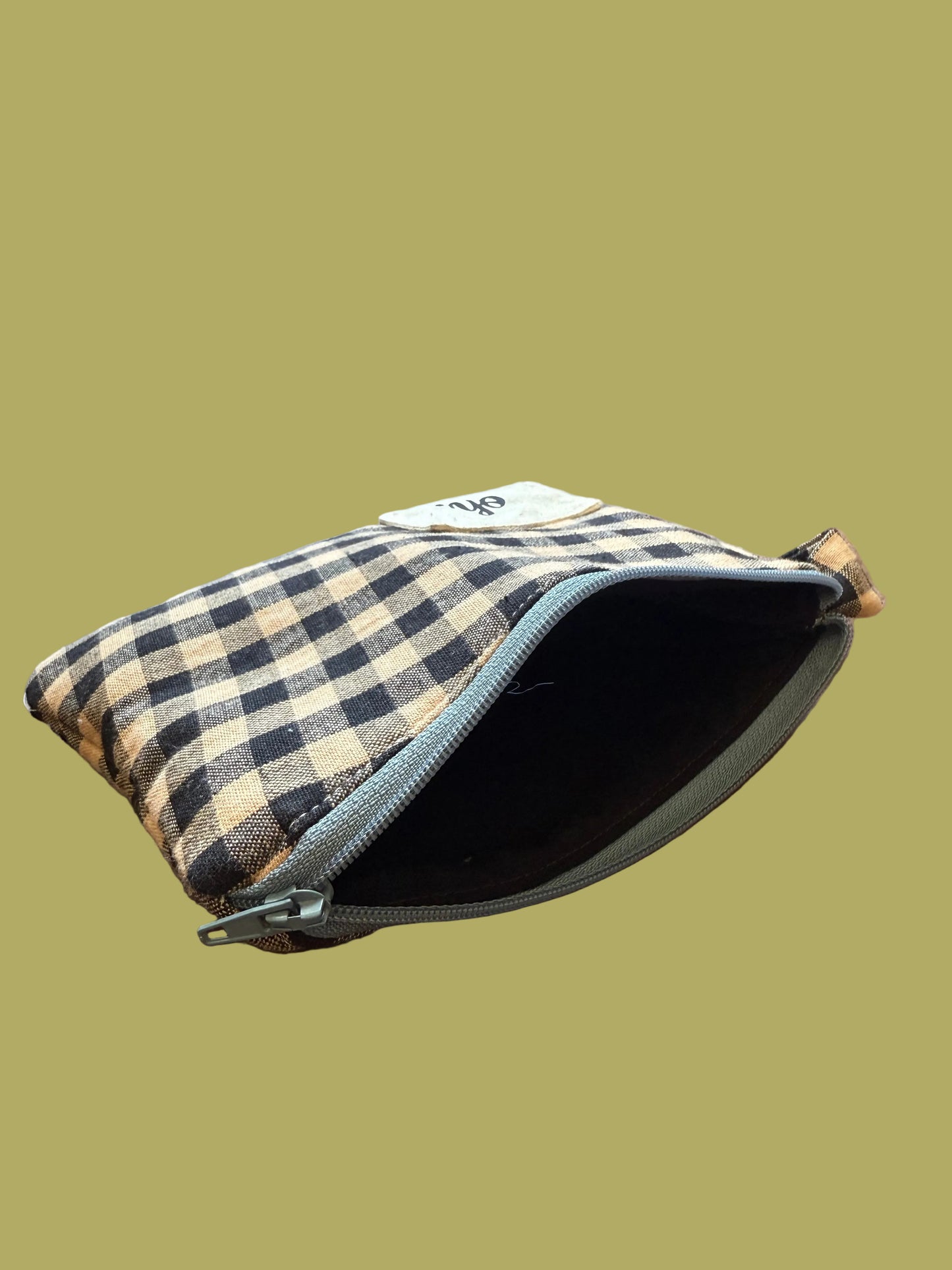 Tan and Black Gingham Mini Bag Keychain