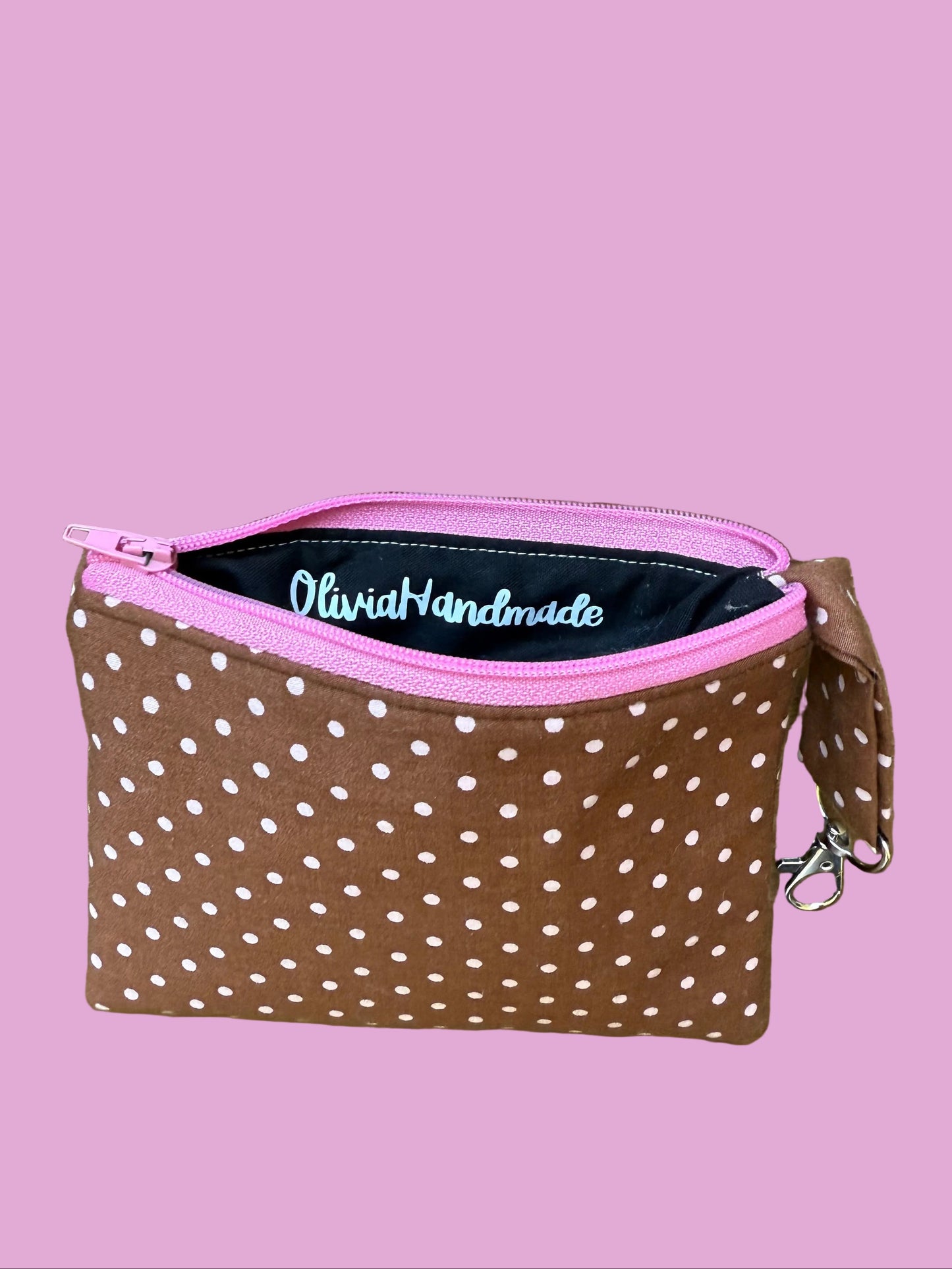 Polka Dot Mini Bag Keychain (Pink Zipper)