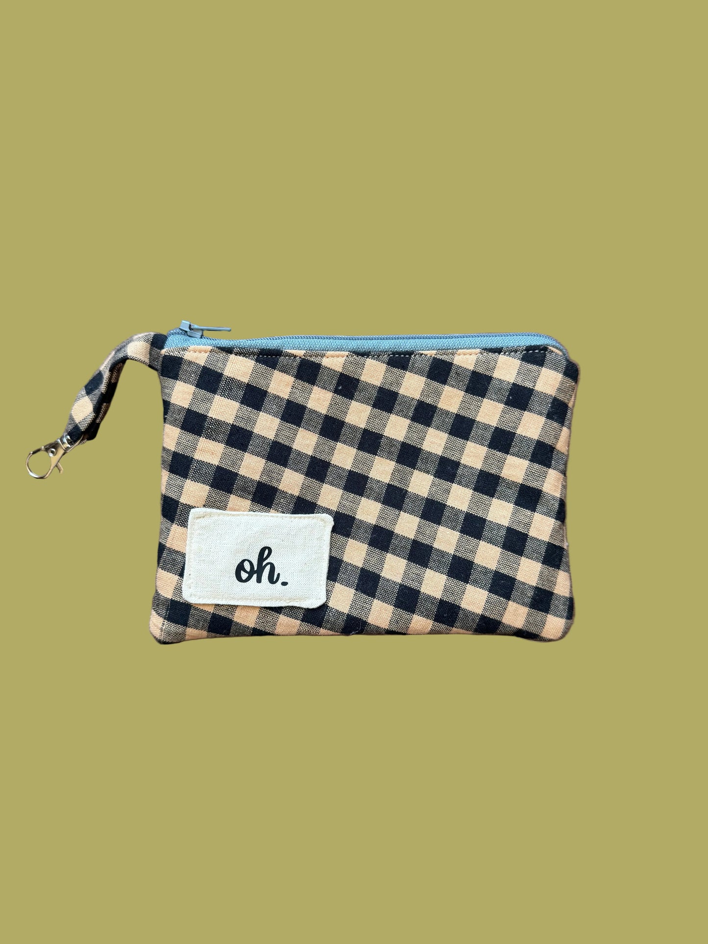 Tan and Black Gingham Mini Bag Keychain