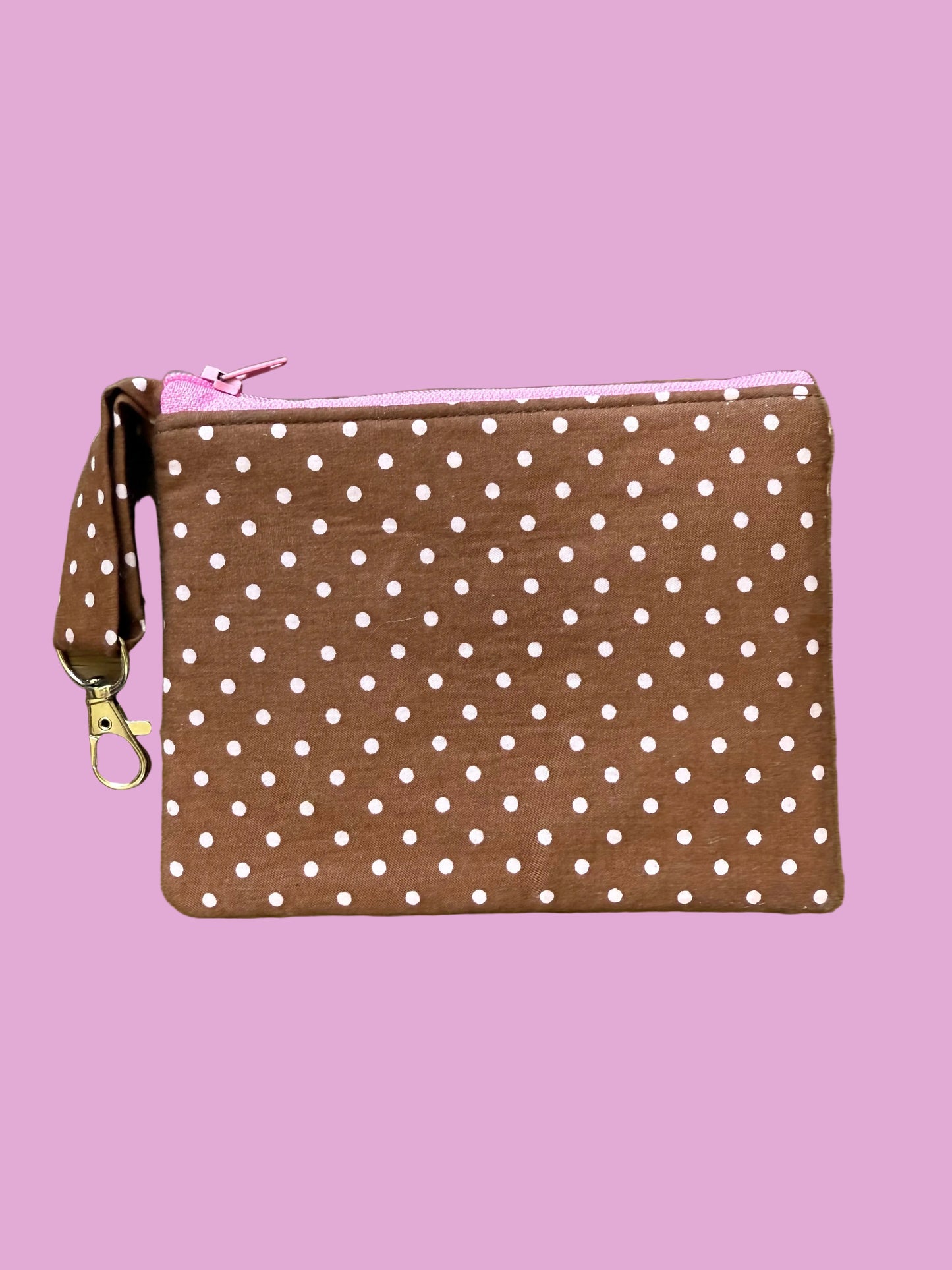 Polka Dot Mini Bag Keychain (Pink Zipper)