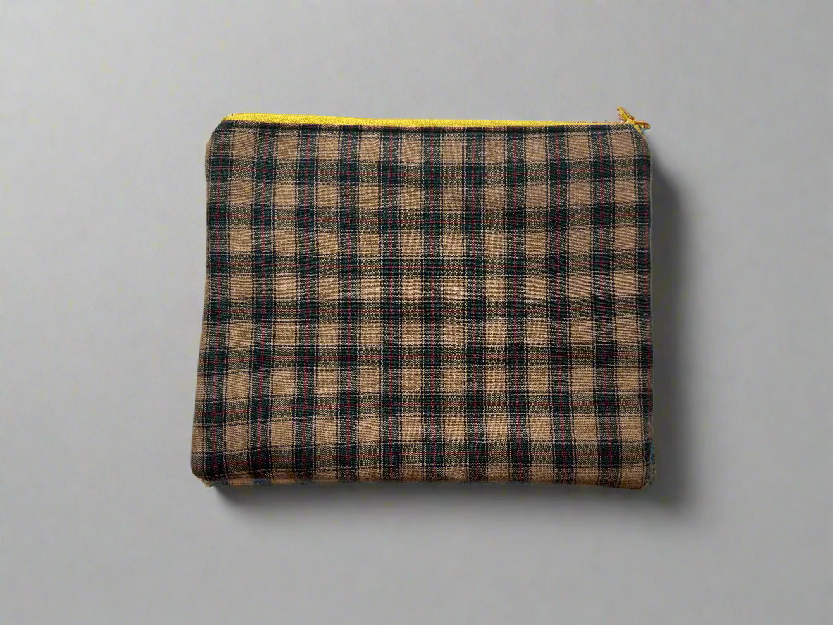 Plaid Pouch Yellow Zipper