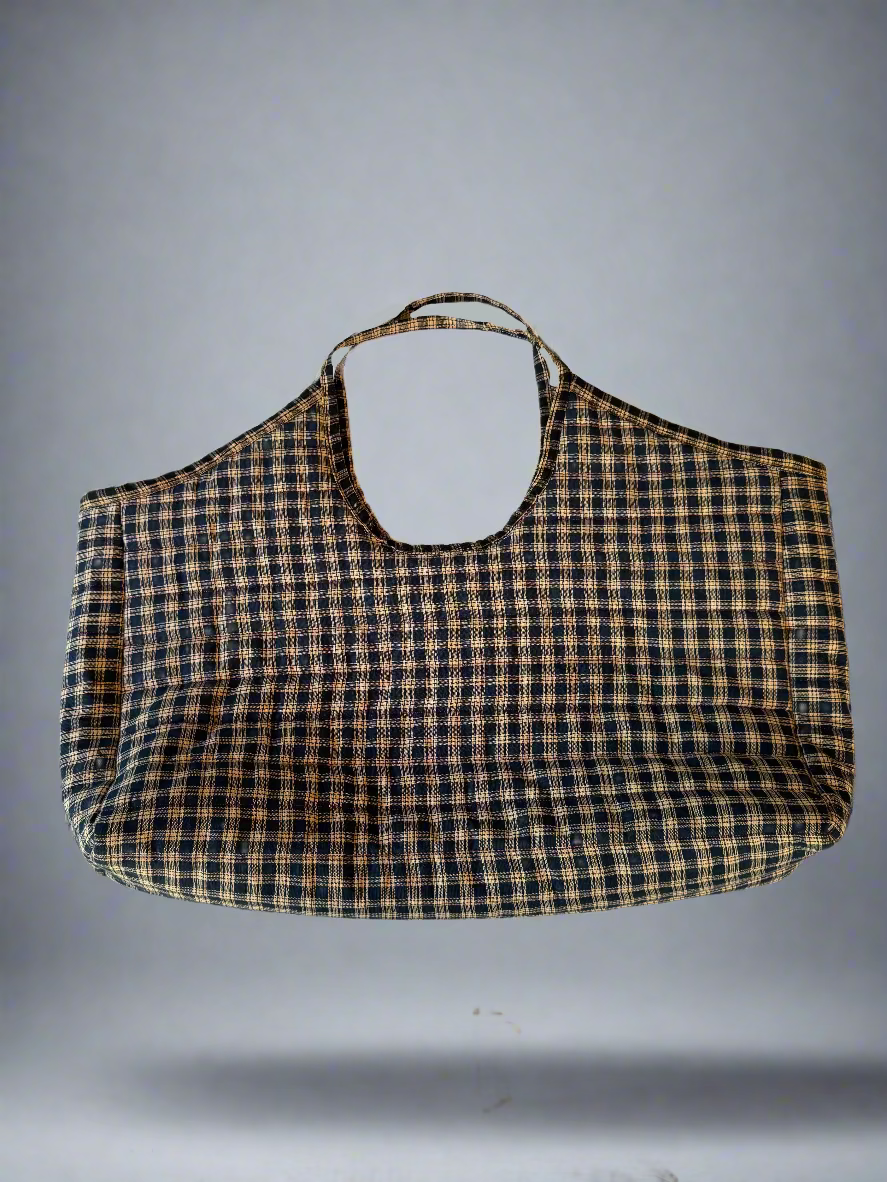 Navy Blue Plaid Quilted Tote Bag
