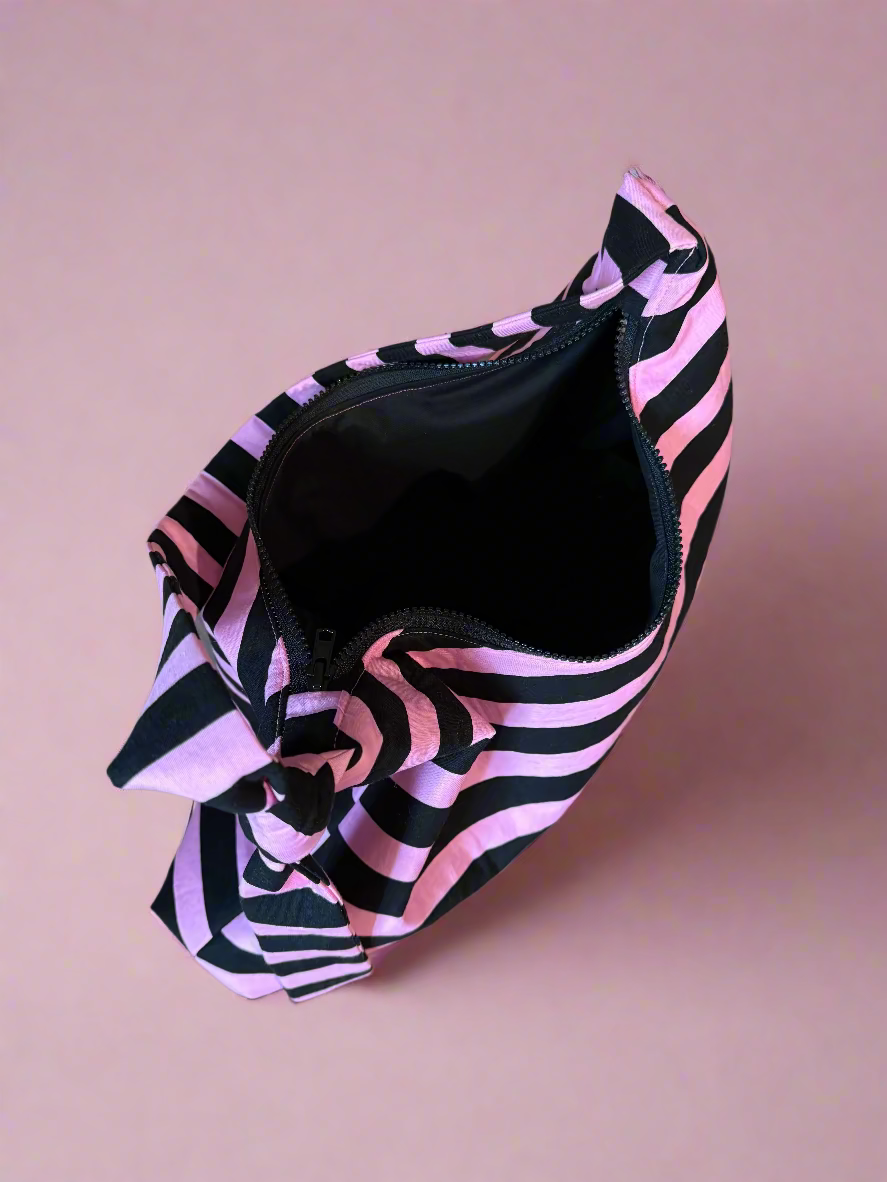 Pink and Black Horizontal Striped Bag