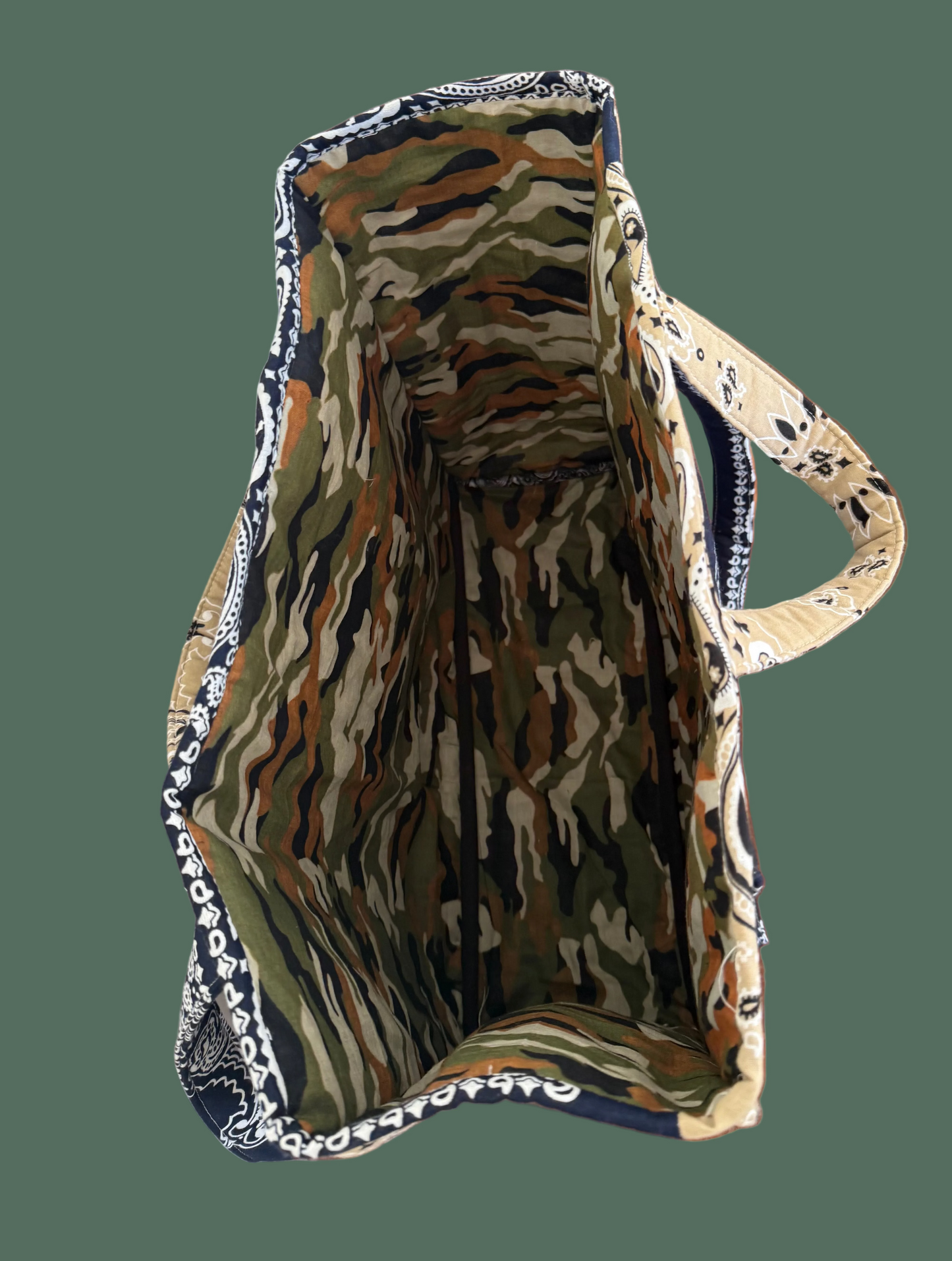 Navy Blue and Tan Bandana Boxy Tote