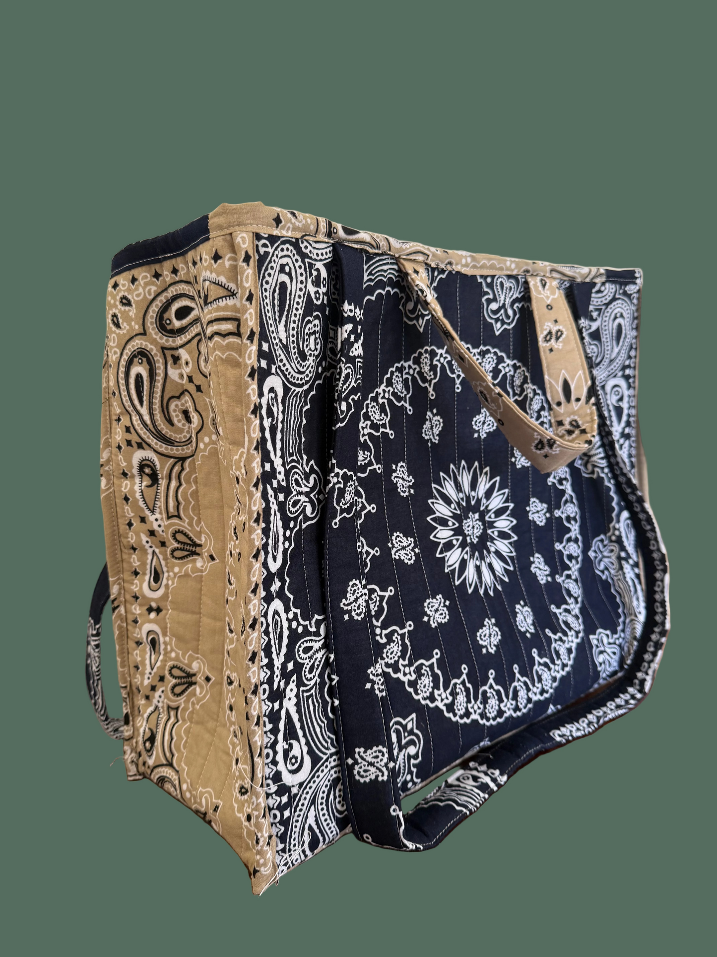 Navy Blue and Tan Bandana Boxy Tote