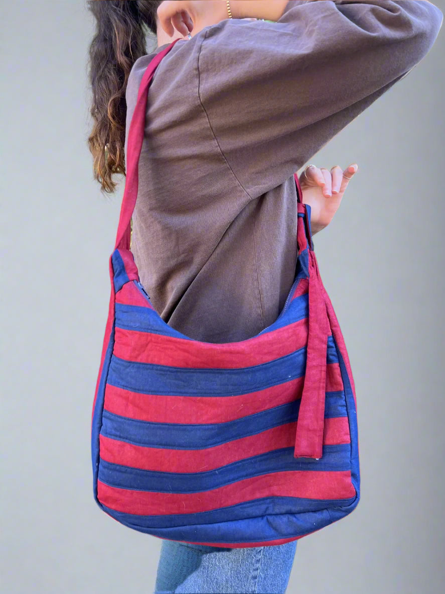 Maroon & Navy Blue Stripped Messenger